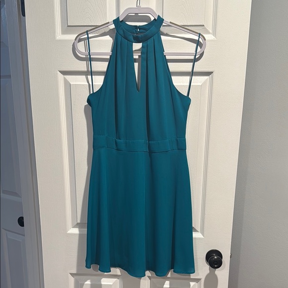 Blue backless halter sundress for cocktail - Picture 1 of 5